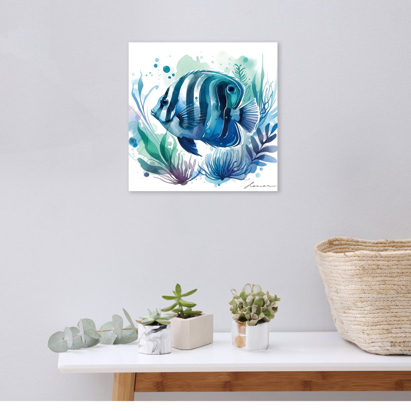 AquaRhythms - Blue Reef Angel Fish - impression sur toile tendue, H 12 po x l 12 po x P 1 po