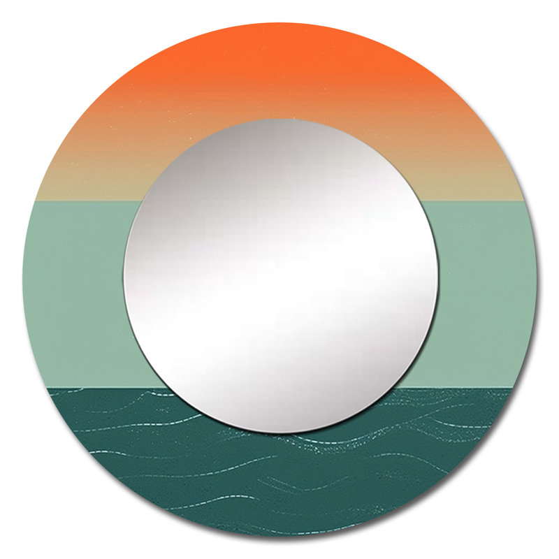 Minimalisme solidaire paysage VI - miroir décoratif minimaliste, miroir mural rond moderne, impression d'art en métal