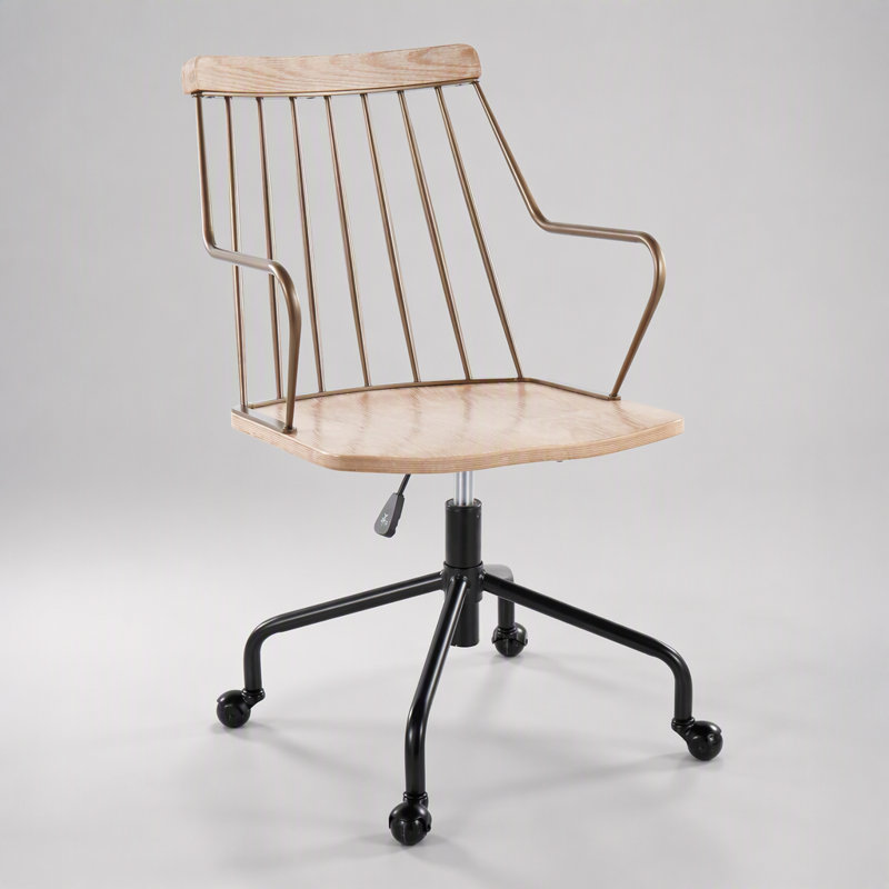 Chaise de bureau moderne du milieu du siècle réglable avec similicuir, bois courbé et structure en métal pour un confort et un style optimaux