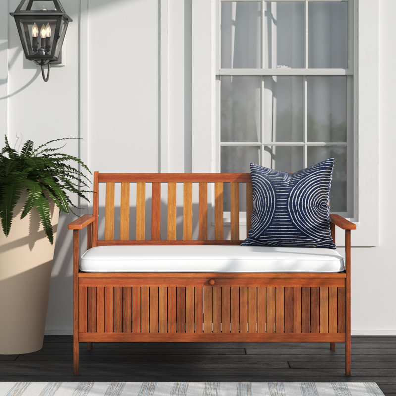 Cotswald Outdoor Storage Bench Deck Box for Patio Furniture Solid Wood Acacia, Brown/white, 33.1" H x 47.2" W x 24.8" D