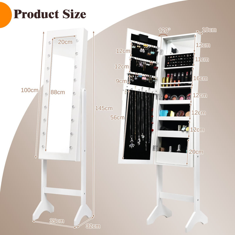 Roeline Freestanding Jewelry Armoire, White