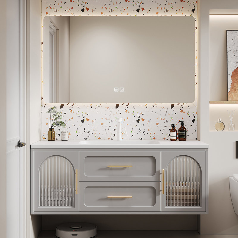 Meuble-lavabo de style crème français, Gris clair, H 19,7 po x l 47,2 po x P 21,7 po