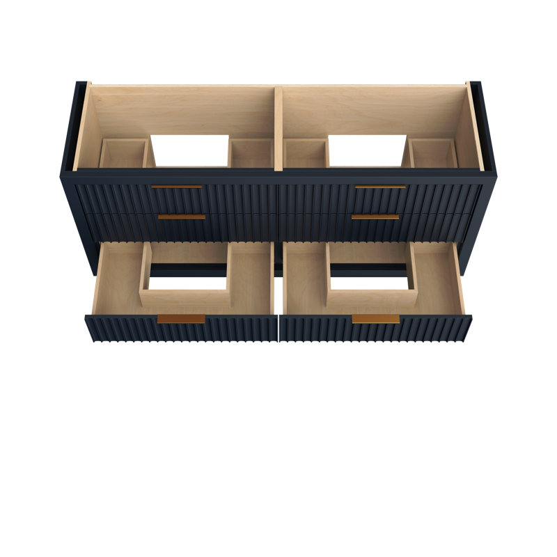 Lecrieú Double Drawer Bath Vanity, Hague Blue, 72", Rose Gold
