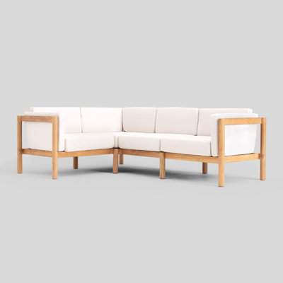 Haven 4-Piece Teak Outdoor Sectional With Sunbrella Cushions In Graystone