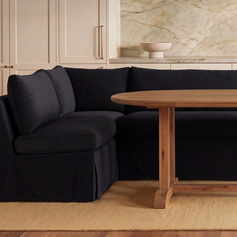 Banquette de salle à manger Gusella, Polyester noir, H 31,75 po x l 100,5 po x P 67,5 po