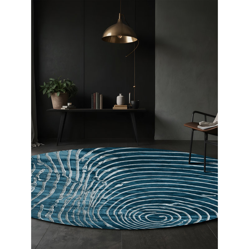 Tapis bleu soyeux et moelleux, Rond 4 pi