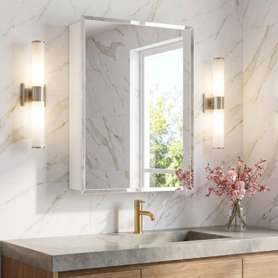 Rectangular Beveled Frameless Mirror Cabinet, Wall Mounted Cabinet For Bathroom Toilet Kitchen,Recess Or Surface Mount Installation