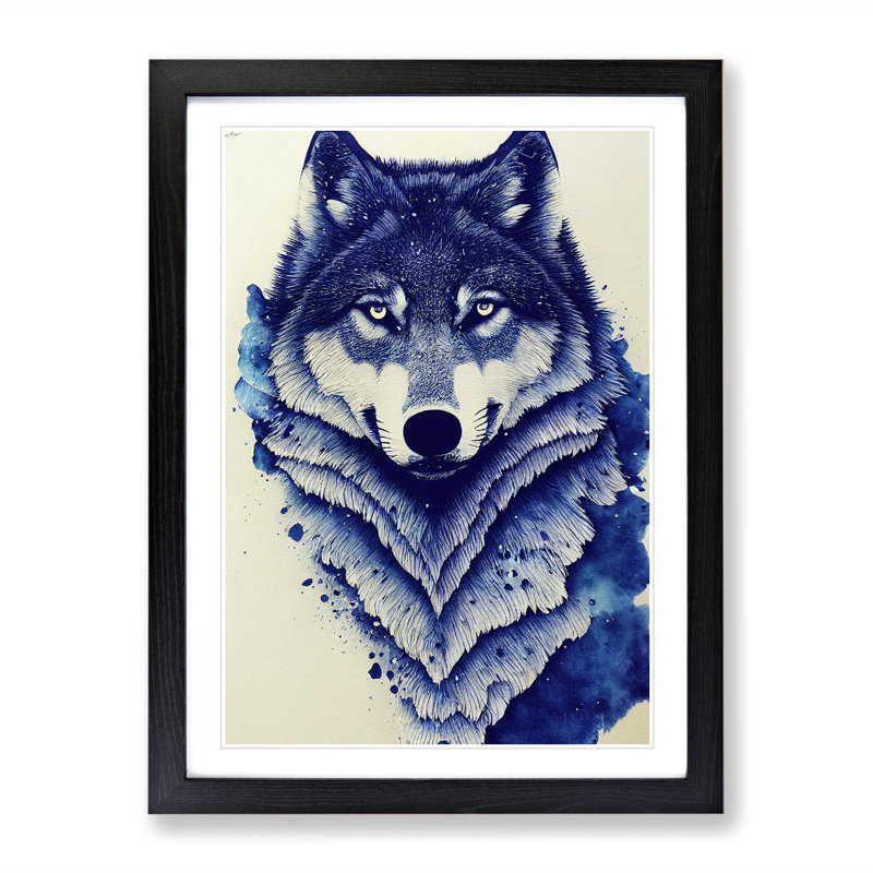 XV1022-5238X Winter Wolf Art No.2 - Single Picture Frame Print, Black Framed, 64cm H x 46cm W