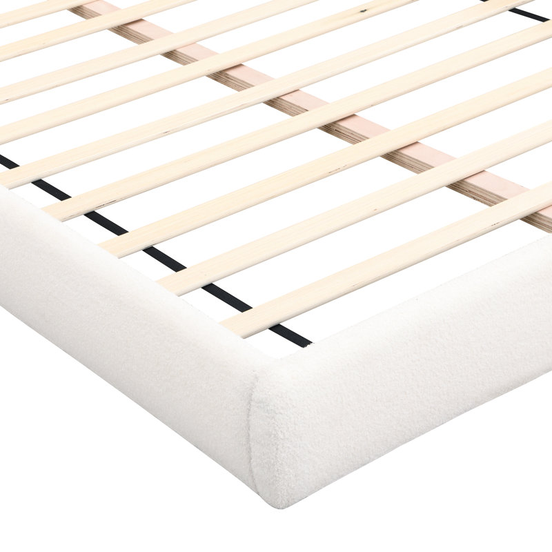 Lit arqué unique en forme de boucle, grand, revêtement beige - Boucl, facile à nettoyer, petite table pour plus de commodité, stable au sol, ajout de chambre à coucher élégante, grand lit luxueux, touche confortable,