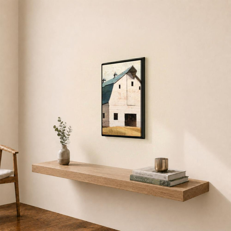 «Big Barn Blue» par Susan Arnot - Impression sur toile, H 24 po x l 18 po, Cadre flottant biseauté, Noir