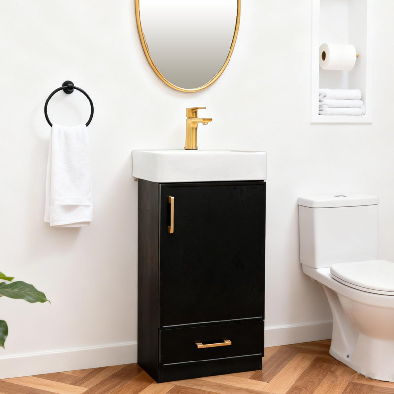18"Modern Mini Free-Standing Single Bathroom Vanity, Black