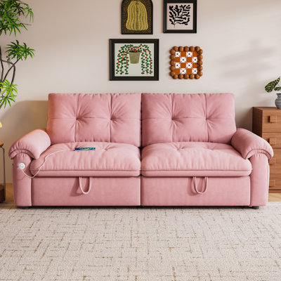 Queen Sleeper Sofa Bed, 77" Pull Out Couch 2-in-1 Convertible Sofa Bed, Loveseat Sleeper with USB Charging Ports for Living Room, Velvet Fabric, RV-Friendly