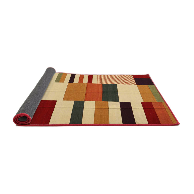 Tapis orange/beige/rouge contemporaine, Rond 5 pi