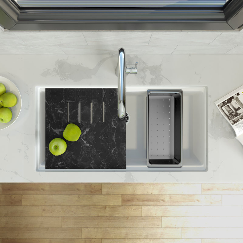 Plymouth 33.75'' L Single Basin Kitchen Sink, Matte White