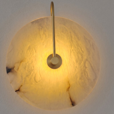 9.8In Round Alabaster Wall Sconce Equipped With LED Bead Light Source, No Harsh Glare From The Sides