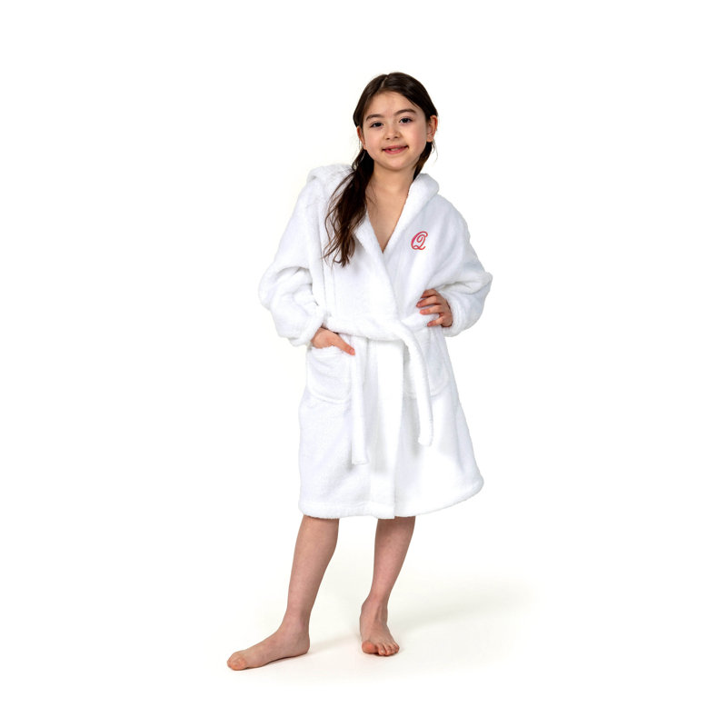 Large White Hooded Kids Bathrobe with Microfiber and Polyester