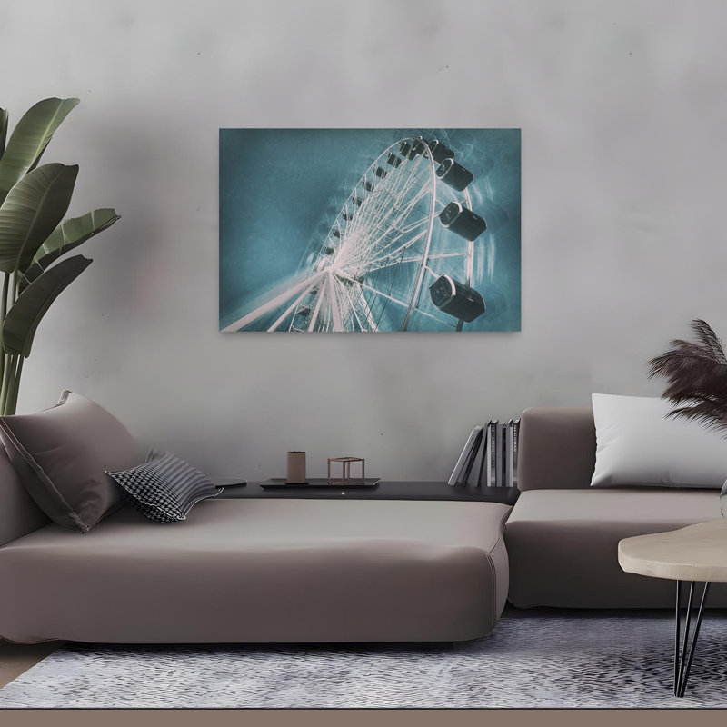 «Dreamy Teal Ferris Wheel Dreamy Ethereal Geometric Architecture Landscape», reproduction d'art mural, 32" H x 48" W