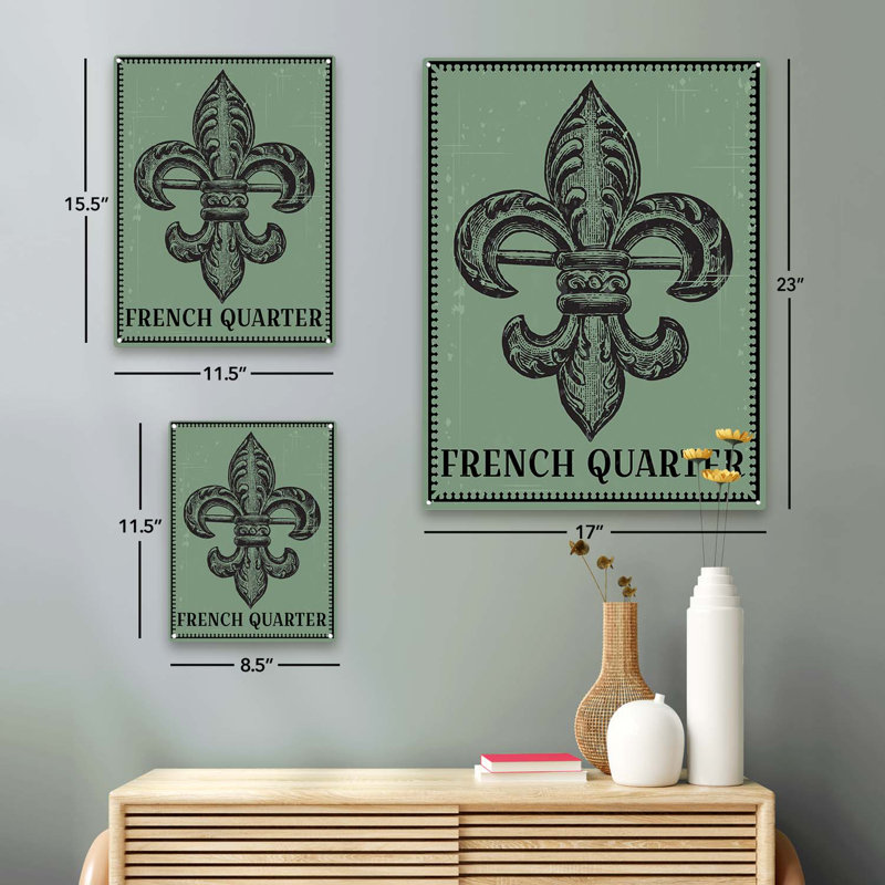 French Quarter Fleur De Lis sur reproduction métallique, H 23,2 po x l 17,2 po x P 0,04 po