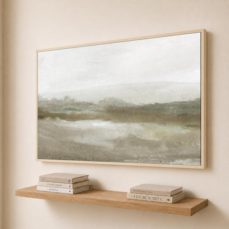 Vallée douce par Carol Robinson - Graphisme sur toile, H 40 po x l 60 po, Cadre plat flottant, Bouleau