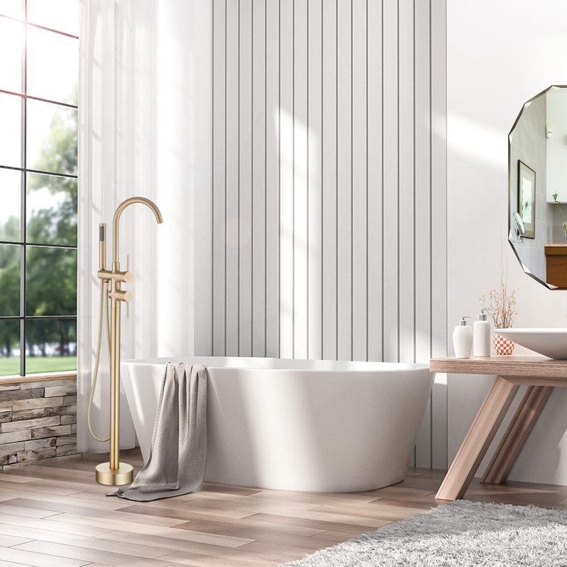 1 Handle Floor Bath Shower Mixer Bath Filler with Diverter, Gold