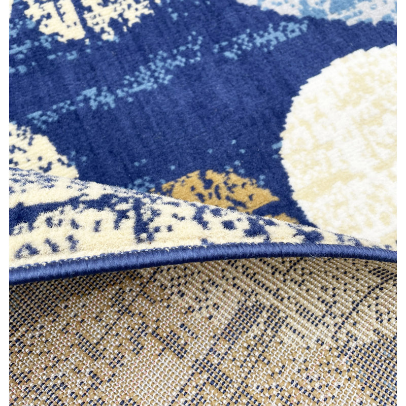 Tapis bleu / beige / ivoire à pois Tijs, Rectangle 8 pi x 10 pi