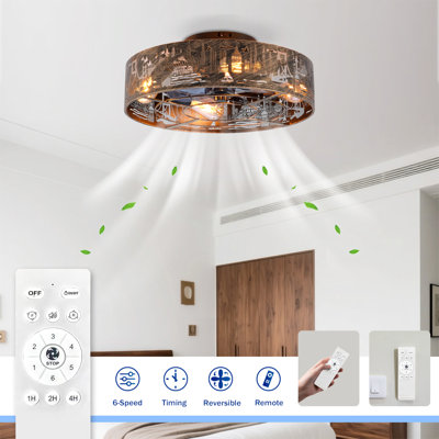 Ventilateurs de plafond de 20 po en fer avec télécommande, ventilateur encastré de ferme avec moteur réversible à 6 vitesses, pour cuisine, chambre à coucher - ampoules non incluses