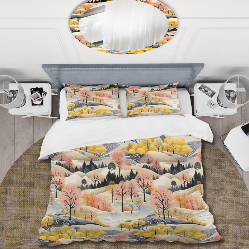 Ensemble de housse de couette Autumn Scenery Scandinavian, Housse de couette pour grand lit et 2 taies décor
