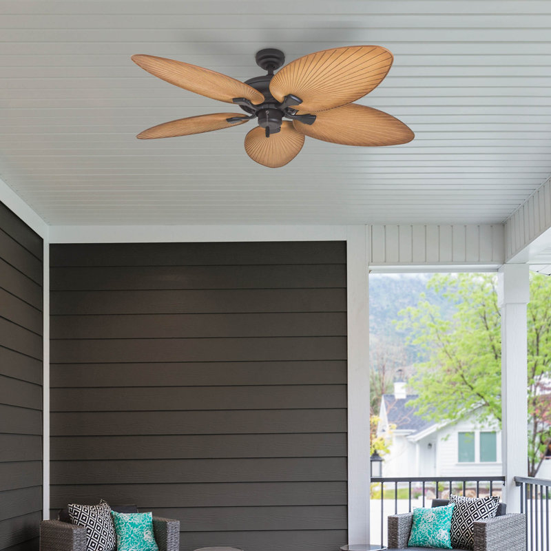 52" Bronze Tropical Ceiling Fan with Light Brown Palm Blades