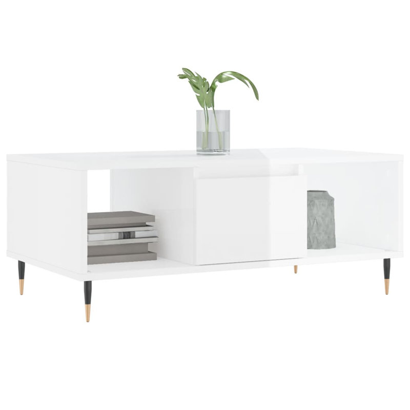 Ceda Four Leg Coffee Table with Storage, High Gloss White