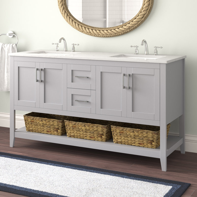 Ensemble de meuble-lavabo double l 60 po x P 22 po x H 34 po Scottsbluff, Gris