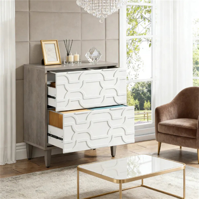 Classeur en bois à 2 tiroirs avec bureau, armoire de rangement blanche et grise pour bureau à domicile, classeur réglable