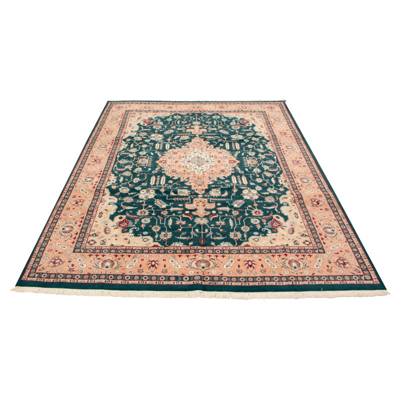 Tapis de la zone en laine bleu/beige 9 pi 1 po x 12 pi 6 po one-of-kind à la main-noué la 2010 Condrey