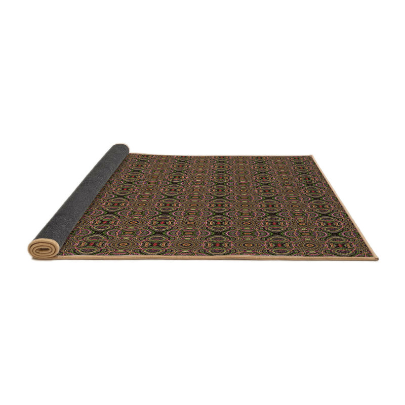 Motif géométrique brun/vert/rouge Tapis décoratif, Rond 4 pi