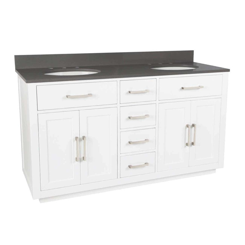 Ensemble de meuble-lavabo double l 60 po x P 22 po x H 34 po, Blanc