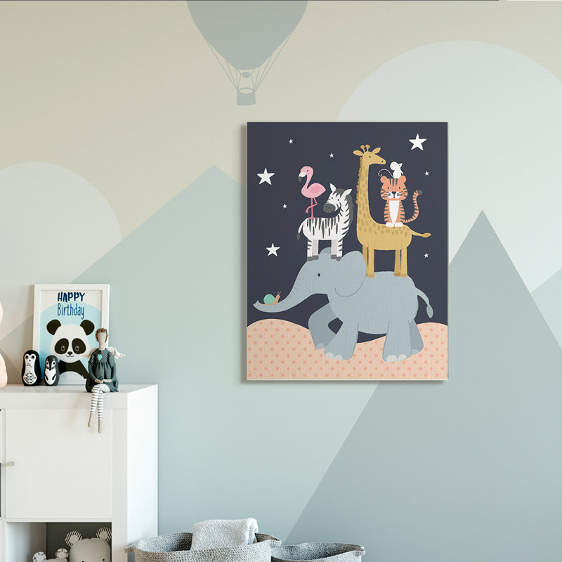 Ciel étoilé, safari, animaux, éléphant, girafe, zèbre, H 48 po x l 36 po x P 1,5 po, Toile tendue