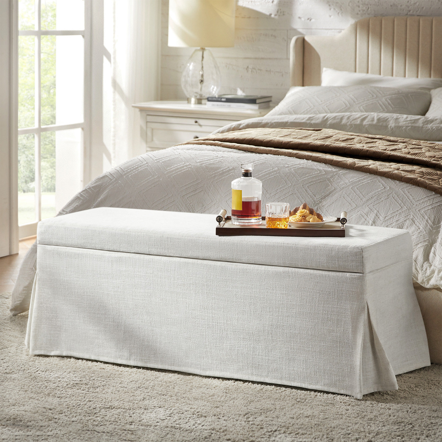 Ebern Designs Lessman 46.5" Farmhouse Storage Bench with Removable and Machine-Washable Slipcover | Wayfair