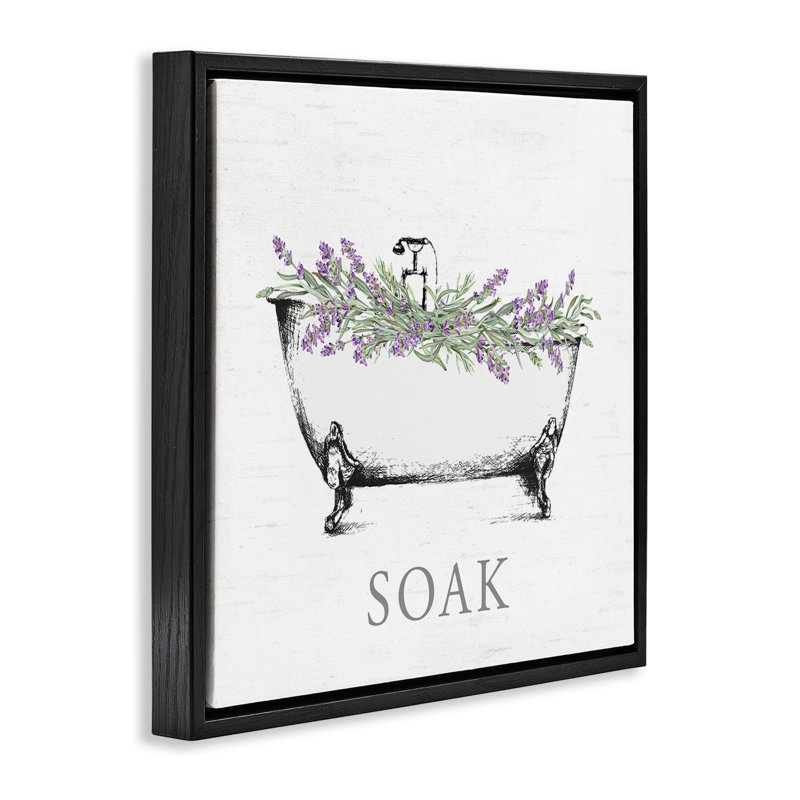 "Soak Bathaign", art mural encadré avec lavande, Cadre flottant noir de jais, H 18 po x l 18 po