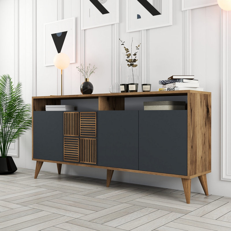 Console Adrius, Noyer, Marbre noir / noyer, H 30,9 po x l 63 po x P 13,8 po
