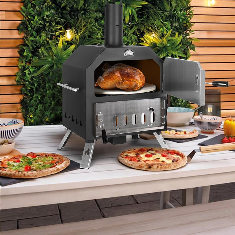 Polar Aurora Cast Iron Free Standing Wood Burning Pizza Oven, 31.8" H x 16.1" W x 13" D
