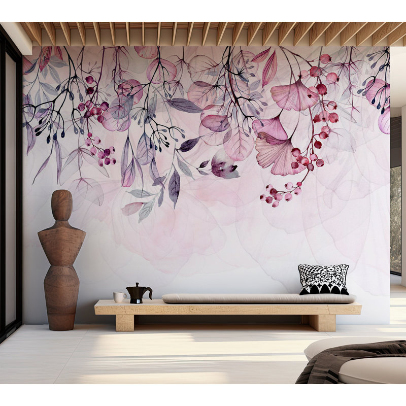 Papier peint botanique - rose brumeux, L 68 po x l 98 po