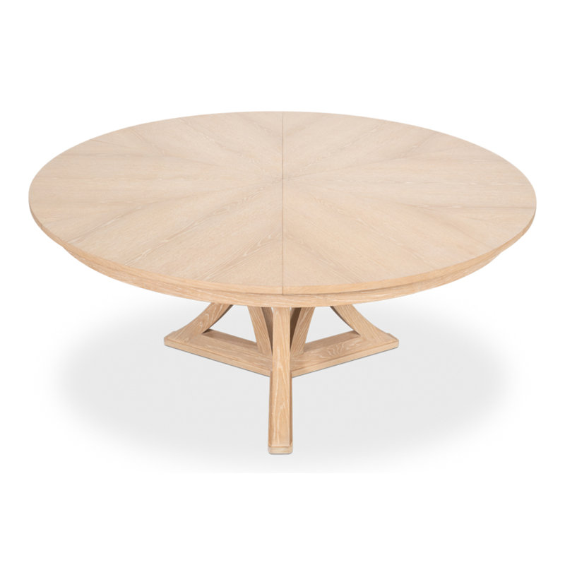 Casual Extendable Oak Round Solid Wood Dining Table, 30"H x 55"L x 55"W, Bleached Oak