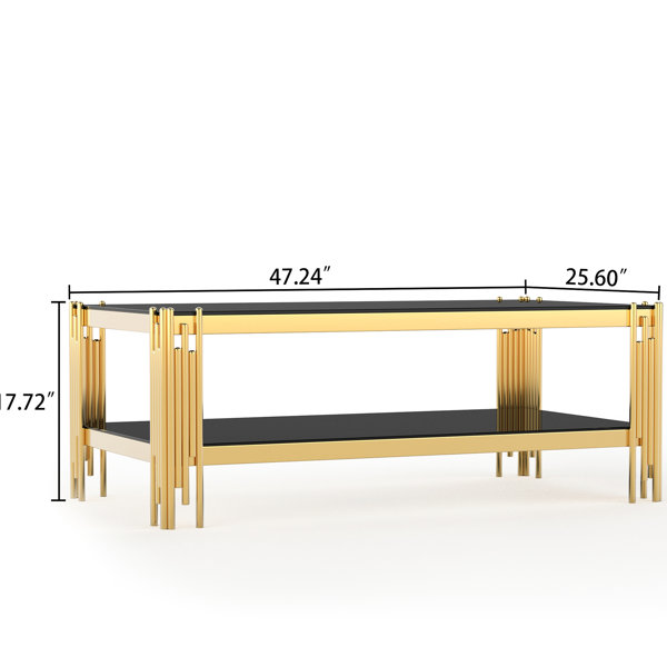 Everly Quinn Double Layer Tempered Glass Coffee Table In Golden Finish ...