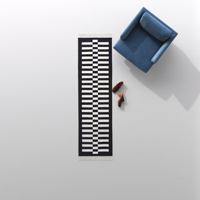 Delia Black Ivory Striped Flatweave Rug