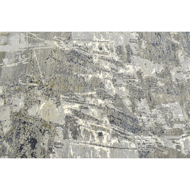 Abstract Area Rug in Gray/White, Rectangle 12' x 15', Silver/Gray/Black