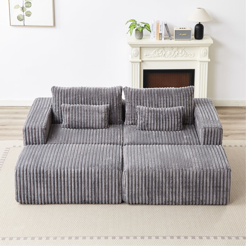 Canapé modulaire en velours côtelé 87 po Corduroy, Gris