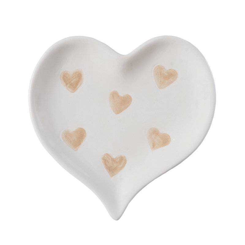 Dolomite Natural Heart Ring Dish, Decorative Tray, White, Ceramic, Tabletop, Living Room, Valentines, Home Decoration
