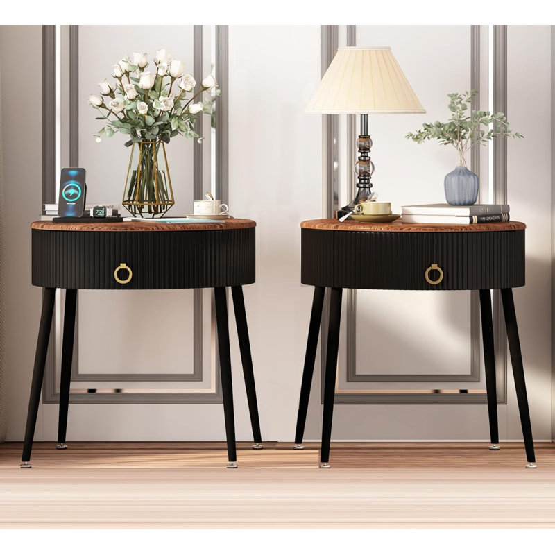 Ensemble de 2 tables d'appoint rondes avec tiroir, table de chevet moderne pour chambre à coucher, salon, bureau, design minimaliste, dortoir, construction robuste, espace de rangement généreux