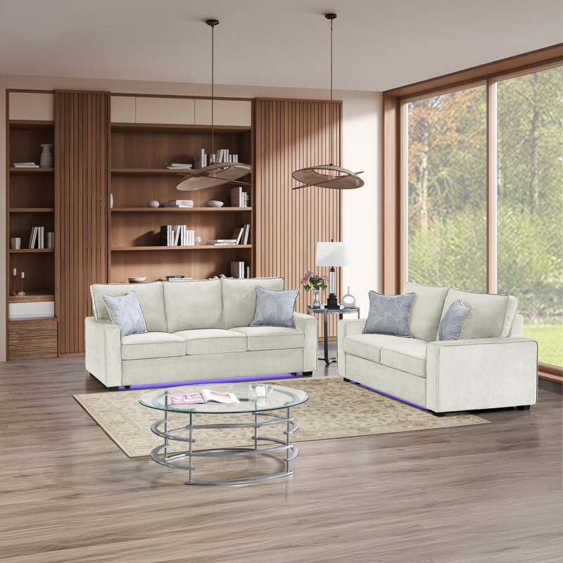 Crème Gita 2 pièces, 2 Pieces: Loveseat, Sofa, Cream