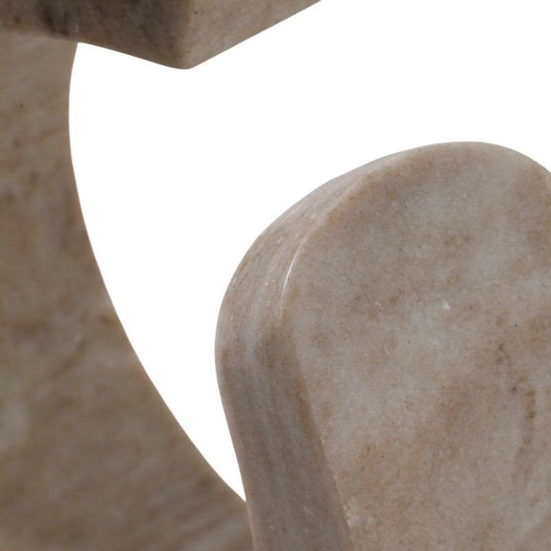 Statue circulaire sculptée en marbre poli pour la décoration du salon - Objet décoratif moderne pour la maison - 25 cm, couleur beige