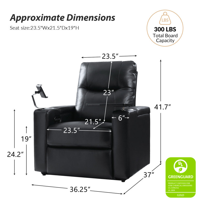 Lapin Built-in Lighting Genuine Leather Home Theater Power Recliner with Adjustable Power Headrest (Set of 2)